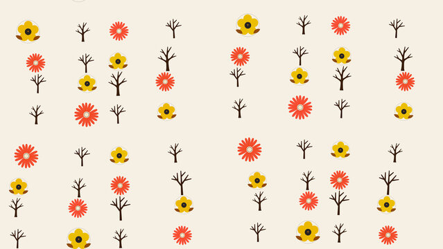 Stylized trees and flowers pattern