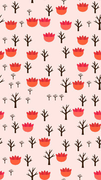 Stylized trees and flowers pattern