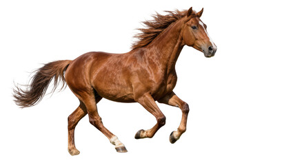 Brown horse with flowing mane running, isolated on transparent background © Maria