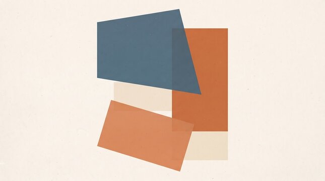 A composition of overlapping rectangular forms in muted tones exploring spatial relationships and color interaction on a neutral background