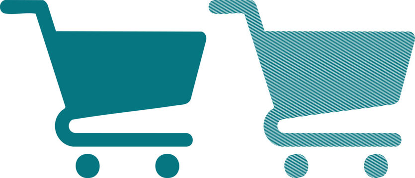 Two teal shopping cart icons, one solid and one with a diagonal line pattern fill trolley
