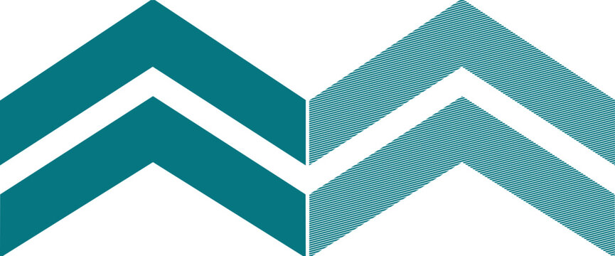 Teal chevron shapes with solid and striped textures on a white background, arrow stripes d