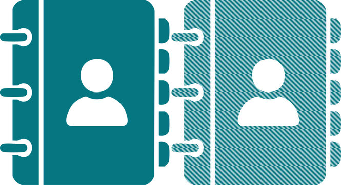 Two teal contact book icons with white user silhouettes and side index tabs address