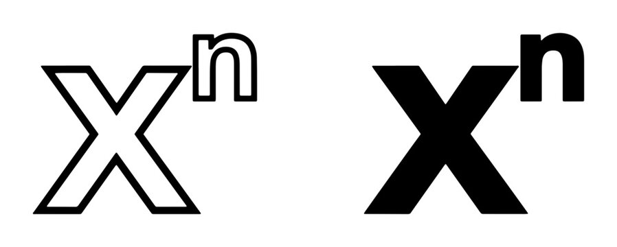 Mathematical X to the power of n, variable exponent notation, algebra symbol, outline and solid fill vector icons