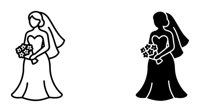 Bride Icon Set, Wedding Iconography, Bridal Silhouette, Marriage Symbol, Bride Vector Art, Celebration Graphics, Love Symbol