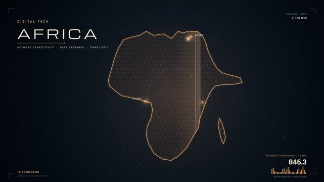 Digital technology map of Africa showing network connectivity and