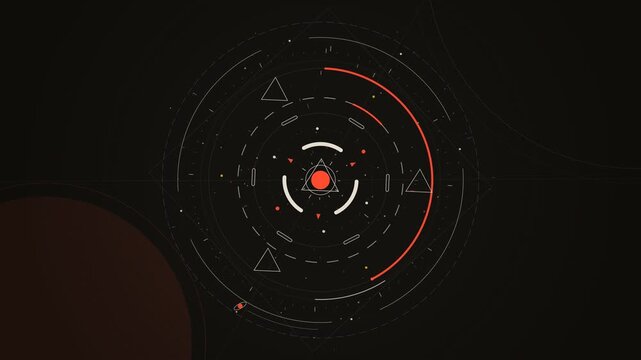 Minimalist geometric radar HUD interface with rotating circles and