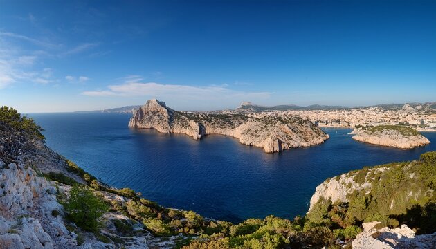 panoramic view on the sugiton calanque seen from a lookout marseille france