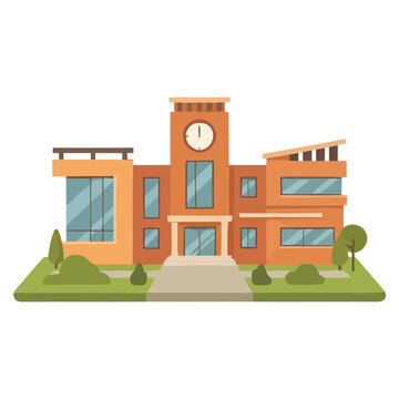 Elementary school building landscape illustration