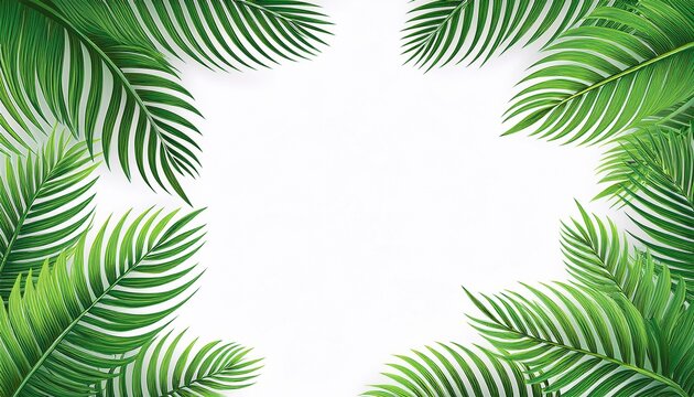 green palm leaves border isolated on white background