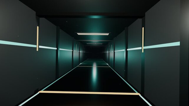 Futuristic scifi dark corridor glowing lights motion background loop