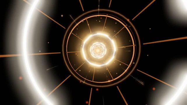 Glowing Golden And White Circle Tunnel Motion Loop