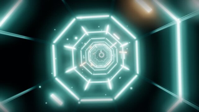 Futuristic Cyan Neon Octagon Tunnel Infinite Loop Animation