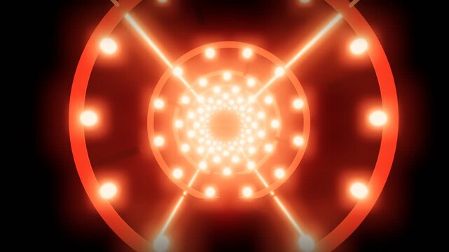 Red illuminated circular tunnel with glowing lamps seamless loop