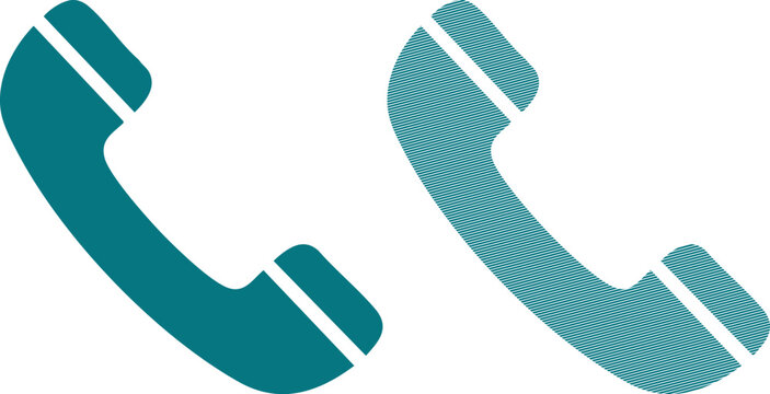 Two teal telephone handset icons, one solid and one with diagonal line texture desi