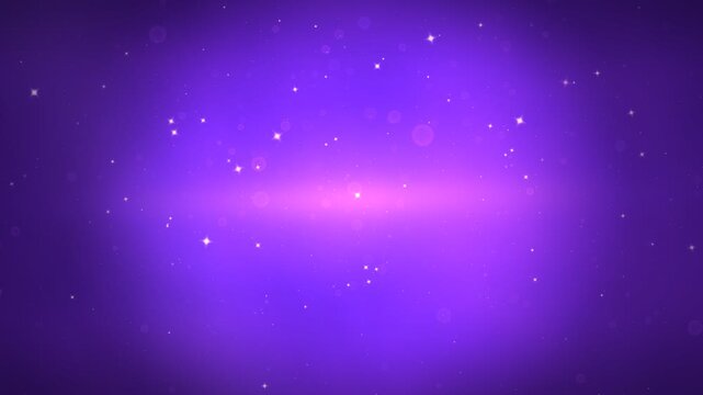 Purple glittering starry background loop with glowing bokeh and lens
