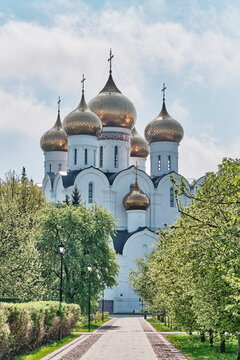 Assumption Cathedral with golden domes in Yaroslavl, Russia