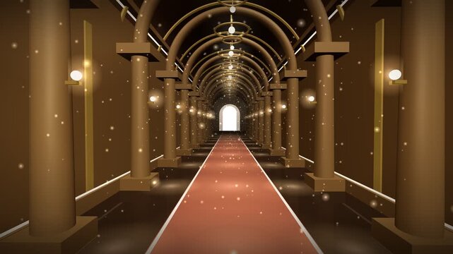 Luxury Classic Hallway With Golden Pillars And Red Carpet Animation