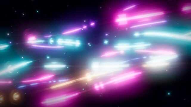 Glowing Neon Light Streaks Traveling Fast In Futuristic Space