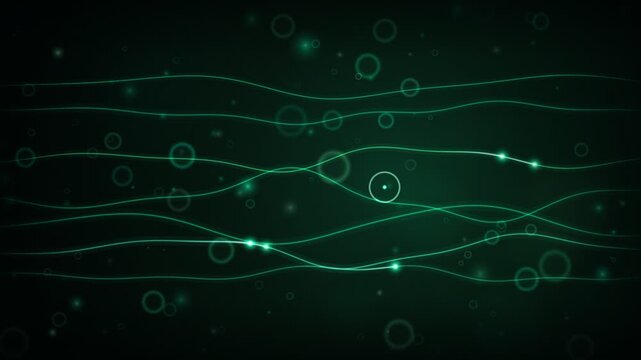 Green Glowing Wave Lines And Particles Technology Background Loop