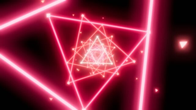 Futuristic red triangle neon tunnel glowing loop background motion