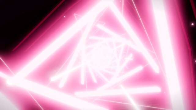 Pink Glowing Triangle Neon Tunnel Flythrough Abstract Loop