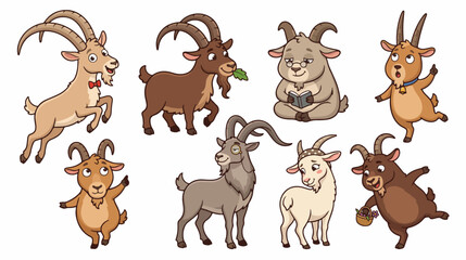 Obraz premium Playful Ibex Characters Collection Isolated on White