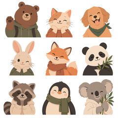 Fototapeta premium Cute Animal Character Pack – 9 Flat Vector Illustrations