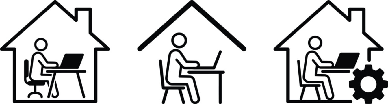 Remote Work Home Office Employee Vector Icon Set