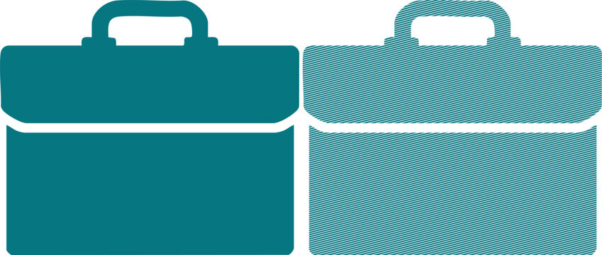 Two teal briefcases, one solid and one with diagonal line pattern on white background work
