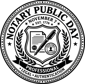 Notary Public Day Seal Graphic With Legal Authentication Symbols And Date