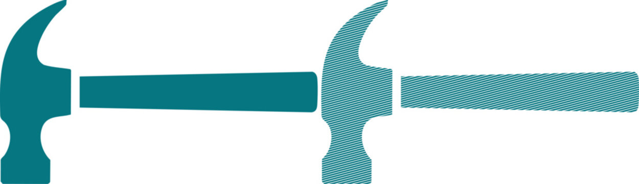 Two horizontal claw hammers, one solid teal and one with diagonal line texture fill tool d