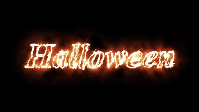 Halloween glowing fiery text on dark background
