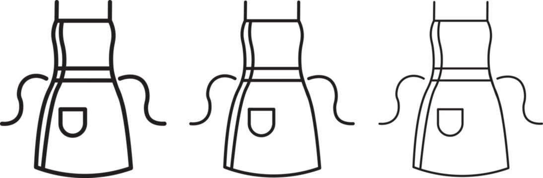 Kitchen apron icon set. &nbsp;pink, orange, and black color variations, cooking and restaurant vector collection. distinct straps and pocket details.&nbsp;Kitchen apron icon set &nbsp;Pink kitchen apron icon. &nbsp;Moder