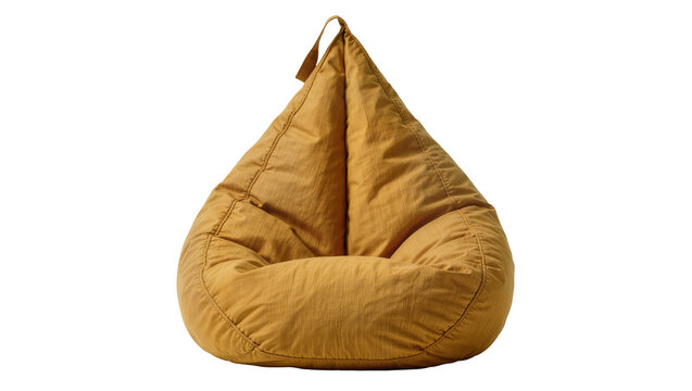 Yellow textured bean bag chair with handle, isolated on transparent background