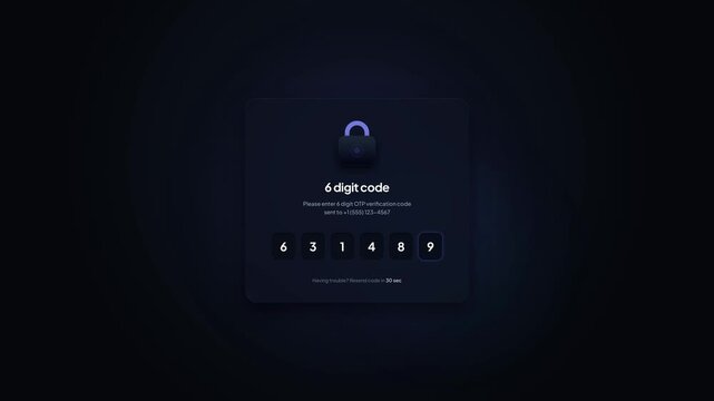 Two factor authentication security interface showing digit code verification on dark screen