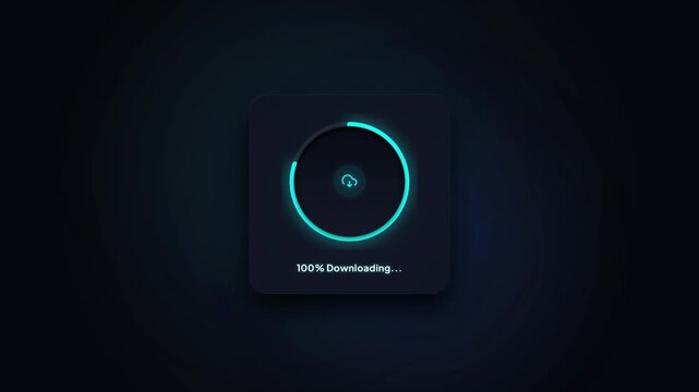 Digital download progress bar showing complete circle loading interface on dark screen