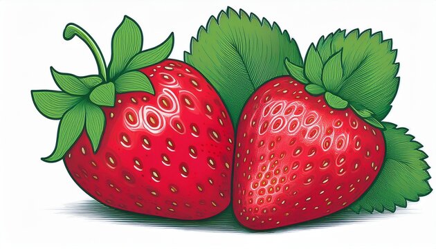 strawberry with strawberry leaf on white background