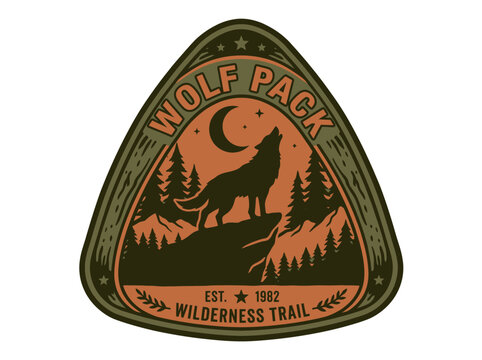 Wolf Pack Wilderness Trail Howling Wolf Triangle Badge Logo