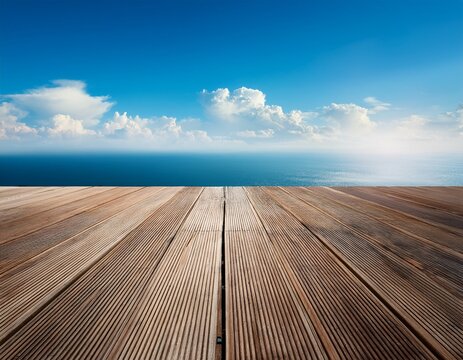 wood floor surface and sky horizon presentation display background