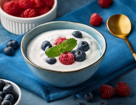 beautiful close up of a bowl with skyr yogurt
