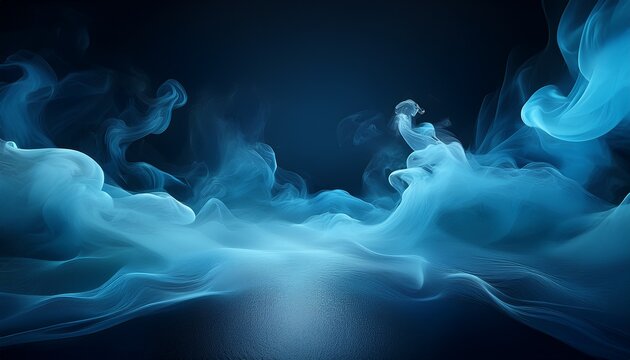 a mysterious blue smoke cloud spreading over a dark empty surface soft light creating an eerie and atmospheric abstract background