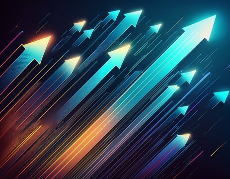 digital bunch of glowing arrows up diagonally abstract boost concept