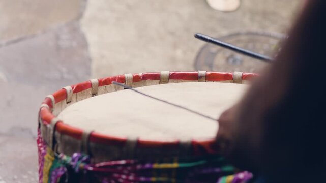 Dhaki Playing Colorful Dhak Drum During Durga Puja Festival in India