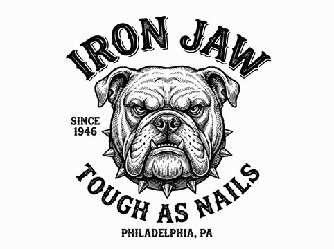 Iron Jaw Bulldog Head Vintage Badge Tough Mascot Illustration