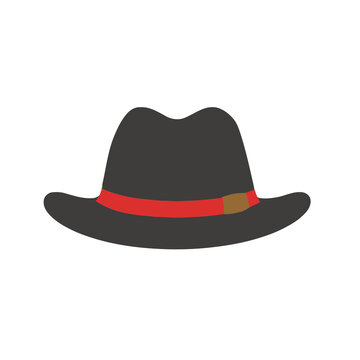 Dark fedora hat with red b