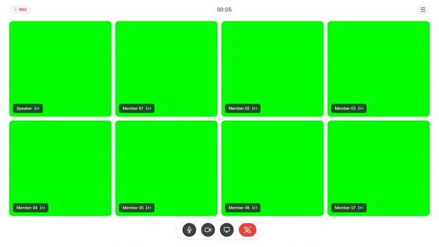 Video Conference 8 Members 2x4 Grid Green Screen 4K