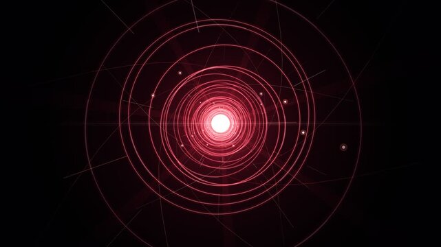 Abstract red rings time tunnel glowing light futuristic animation loop