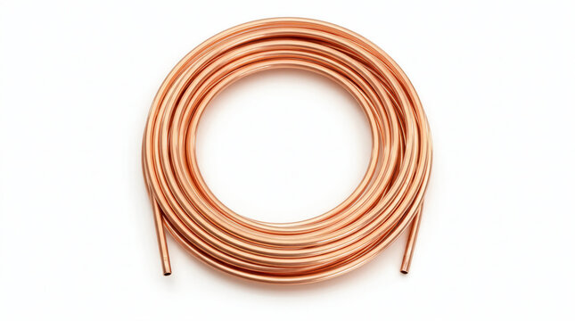 Coiled Copper Tubing for Industrial and Residential Plumbing HVAC Systems on White Background
