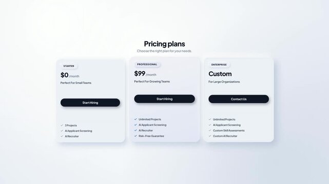 Pricing plan table layout template with subscription tiers for website UI interface design